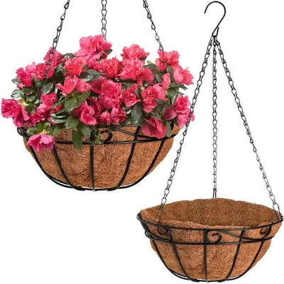 Produktbild von Metallhängepflanzer 12" mit Kokosfaser - 2er Pack