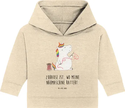 Produktbild von Mr. & Mrs. Panda Organic Baby Hoodie Einhorn Näherin 24. - 36. Monat - Natural Raw - Geschenk, Nähen, Unicorn, Stricken, Basteln, Kapuzensweatshirt, Einhörner, Freundin