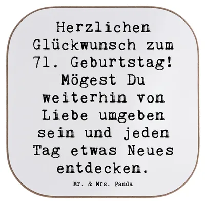 Produktbild von Mr. & Mrs. Panda Untersetzer Glas Spruch 71. Geburtstag Freude - Weiß - Geschenk, Coaster, Glückwunsch, für Gläser, gläseruntersetzer, Jubiläum, Alter, Happy Birthday