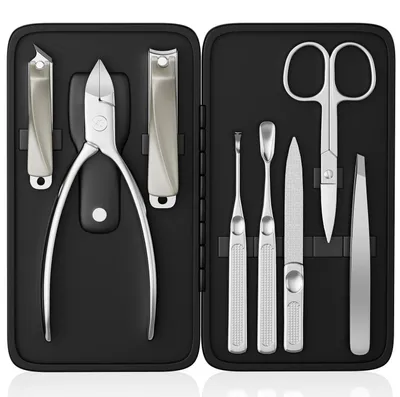 Produktbild von Maniküre- und Pediküre-Set 8-in-1 Edelstahl mit Kunstleder Etui