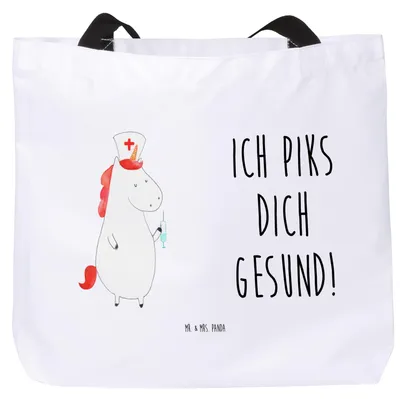 Produktbild von Mr. & Mrs. Panda Schultasche Einhorn Krankenschwester - Weiß - Geschenk, Laptoptasche, Strandtasche, Krankenhaus, Tasche, Krankenpflegerin, Tote Bag, Unicorn, Ärztin