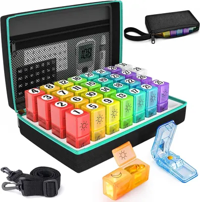 Produktbild von Yaklim Tablettenbox Monat 31 Tage, 2 Fächer für Morgens Abends(Regenbogen)