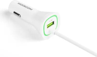 Produktbild von MODECOM KULL ROYAL Kfz-Ladegerät, Schwarz Silber, mit USB und Lightning Kabel, 2 Anschlüsse, passend für iPhone und Smartphones