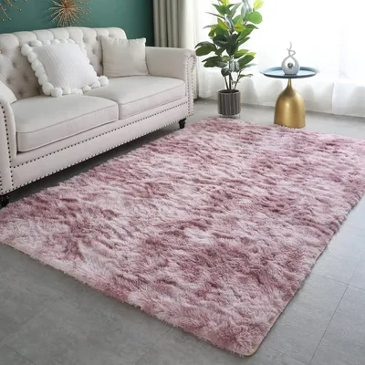 Productafbeelding van Hoogpolig tapijt, superzacht shaggy tapijt, pluizig vloerkleed, geschikt voor slaapkamer of kinderkamer, roze en paars, 120 x 160 cm