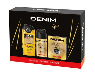 Produktbild von Denim-Geschenk-Set Gold (Wasser + Gol.100ml das DEO-Spray 150ml + 250ml Duschgel)