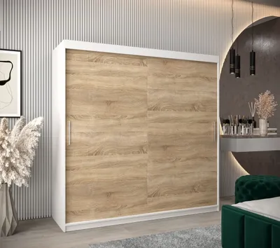 Produktbild von Schwebetürenschrank mit einer Breite von 200 cm TIMEA – Weiß / Eiche Sonoma