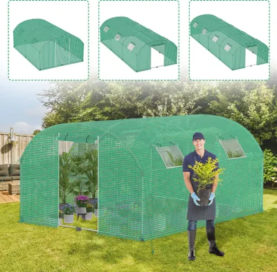 Obrázek produktu pro LZQ Skleník pro zahradu 3x4m, rajčatový skleník se 4 okny, odolný proti UV záření, s pozinkovaným ocelovým rámem a moskytiérou, ideální pro zeleninu, ovoce a květiny, 12m² zelené plochy