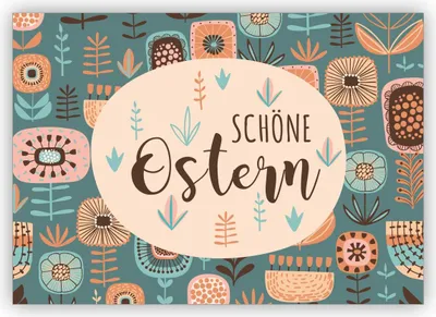 Produktbild von Wunderschöne folklore Osterkarte mit Retro Blumen: schöne Ostern
