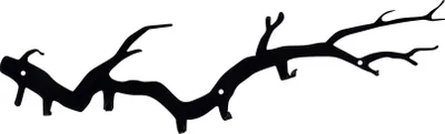 A black metal wall hook shaped like a tree branch, displayed against a white background.