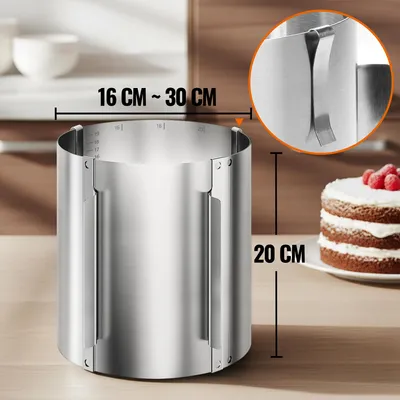 Produktbild von Aurelia Home Edelstahl Tortenring verstellbar Ø 16–30 cm – 20 cm hoher Backring, robuste runde Kuchenform / Backrahmen zum Backen, Schichten und Verzieren