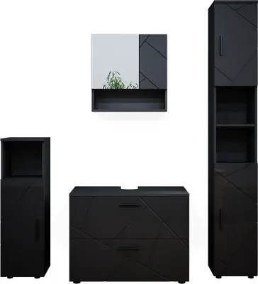 Immagine prodotto di Set mobili bagno Vicco Irma Antracite lucido 4 parti, con cassettiera e colonna, Model 38077