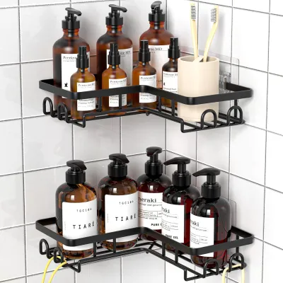 Produktbild von Duschregal ohne Bohren - Duschablage Badezimmer Caddy (Schwarz, 2 Stück)