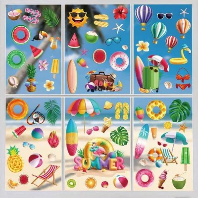 Image de Motifs hawaïens pour les vacances : décorations adhésives pour chambres d'enfants et salles de jeux.
