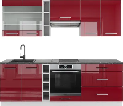 Produktbild von Küchenzeile Vicco Fame-Line Bordeaux Hochglanz/Weiß 235 cm ohne Arbeitsplatte, Model 38742