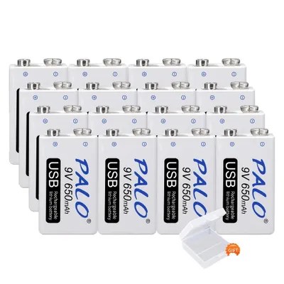 Obrázek produktu pro Nabíjecí 9V baterie, kapacita 650 mAh, nabíjení přes Micro USB, 16 kusů 9V