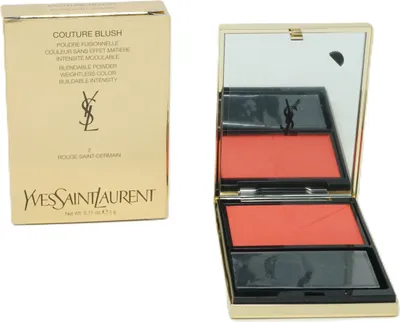 A product shot showing the packaging and the opened compact of Yves Saint Laurent Couture Blush.