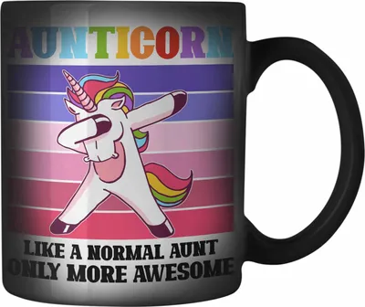 Produktbild von Trendation - Tante Geschenk Farbwechsel Zauber-Tasse Lustiger Spruch Aunticorn Geschenkidee für Beste Tante (Schwarz)