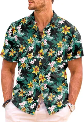 Produktbild von Hawaiihemd Herren Kurzarm Grün L Tropisch Strand Sommer Urlaub Hemd Slim