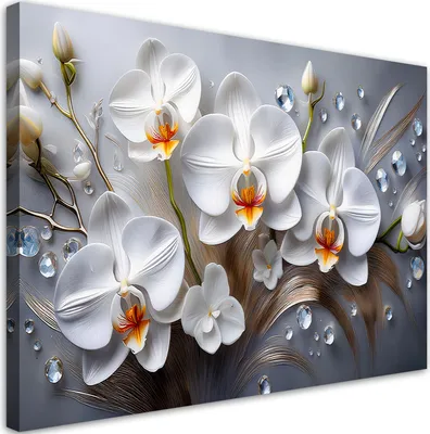 Produktbild von Leinwandbild Orchideenblüte Weiß 3D Gemalte 120x80 Feeby Weiß bild für die wand bereit zum aufhängen