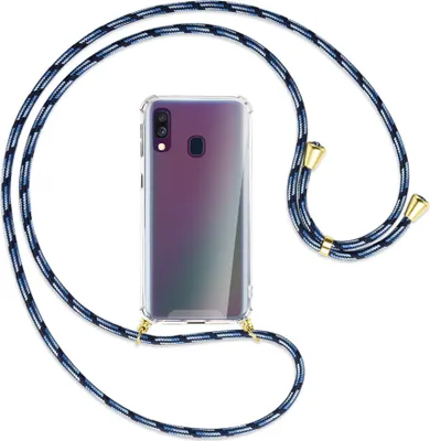 Produktbild von Handykette Backcover-Schutzhülle mit Band (Metall goldfarben) für Samsung Galaxy A40 - Blautöne