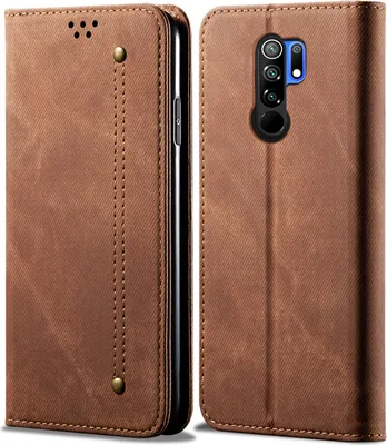 Image de Etui Redmi 9, Etui portefeuille en cuir avec fermeture magnétique et fonction stand pour Xiaomi Redmi 9 Marron