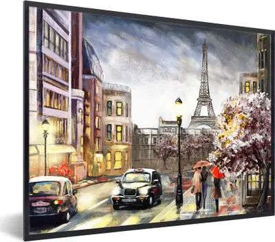 Produktbild von MuchoWow® Gerahmtes Poster Gemälde - Paris - Frankreich - Öl 40x30 cm - Poster mit Schwarzem Bilderrahmen Wandposter Rahmen Foto Bilder - Kunstposter - Wanddekorationen