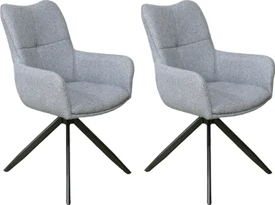 Produktbild von byLIVING Esszimmerstuhl 2er Set HAMILTON drehbar 360 Grad, Webstoff hellgrau, Metallgestell schwarz, Küchenstuhl mit Armlehnen, Maße: B 57, H 90, T 63 cm