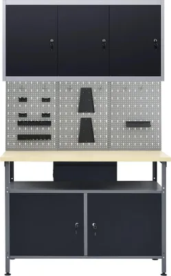 Produktbild von vidaXL Werkbank mit 3 Werkzeugwänden und 1 Wandschrank