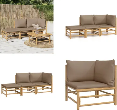 Produktbild von vidaXL 3 tlg. Garten Lounge Set mit Taupe Kissen Bambus - Garten Lounge Set - Garten Lounge Sets - Lounge Set - Gartenmöbel Set