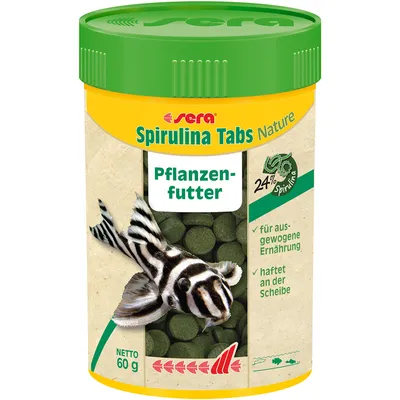 Produktbild von sera Spirulina Tabs Nature, Zierfisch, Trockenfischfutter, Tablet, Vitamin A, Vitamin B1, Vitamin B2, Vitamin C, Vitamin D3, Vitamin E, 38,9%, 9,8%