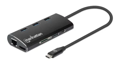 Imagen del producto de Manhattan 152440 MANHATTAN USB -C 3.2 Gen 1-Adapter,HDMI,USB,USB-C-PD,RJ45,SD