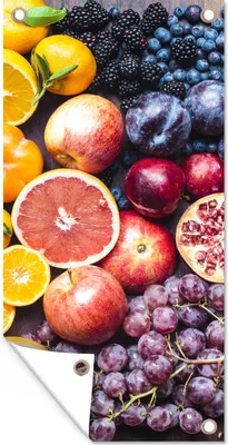 Produktbild von MuchoWow® 80x160 cm Outdoor-Poster Gartendeko Sichtschutz Garten Poster für den Garten  Obst - Regenbogen - Farben