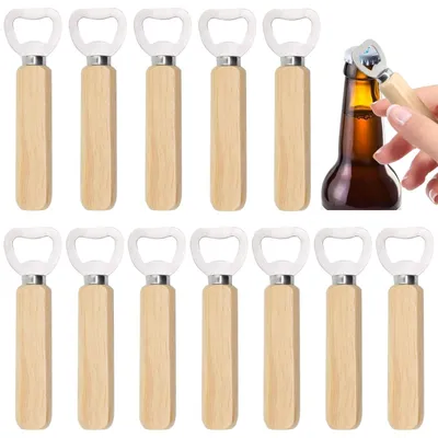 Produktbild von Flaschenöffner Bieröffner Kronkorkenöffner - Griff aus Holz - Edelstahl - 12 Stück - Tragbar