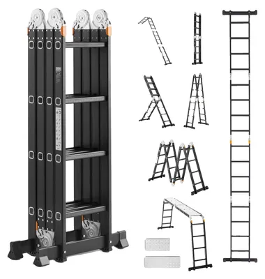 Productafbeelding van VEVOR multifunctionele steiger, 7-in-1, A-frame, steigertoestel, 4650 mm, duurzaam, draagvermogen 150 kg, geschikt voor buitengebruik