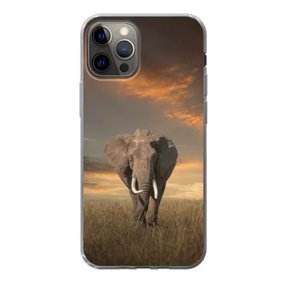Produktbild von MuchoWow® Handyhülle Schutzhülle Hülle für iPhone 12 Pro Elefant - Tiere - Gras - Natur Silikon Softcase Handy Hülle - Abdeckung