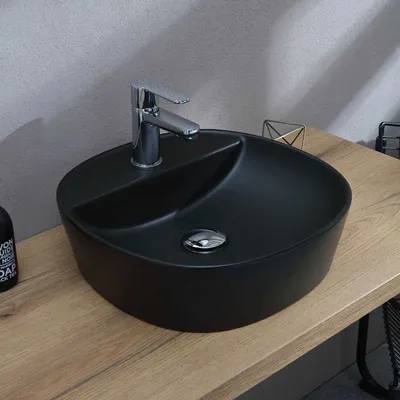 Produktbild von Aufsatzwaschbecken rund in mattschwarzer Keramik