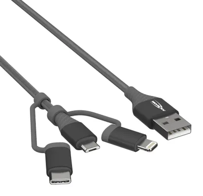 Produktbild von ANSMANN USB 3-in-1 Micro/Type-C/ Lightning Daten und Ladekabel, 120 cm