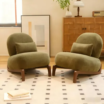 Produktbild von 2er-Set Polsterstühle aus Samt mit Massivholzbeinen, armlos und weich gepolstert, für Wohnzimmer, Schlafzimmer & Büro, Grün