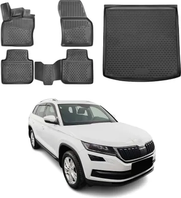 Produktbild von Fußmatten & Kofferraumwanne Set für Skoda Kodiaq 2016-2025 Gummi TPE Schwarz 5x