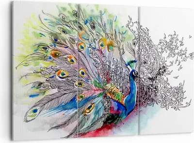 Produktbild von Bild auf Leinwand - Leinwandbild - Pfau Feder Farbe - 105x70cm - Wand Bild - Wanddeko - Wandbilder - Leinwanddruck - Bilder - Kunstdruck - Wanddekoration - Leinwand bilder - Wandkunst - CE105x70-3556