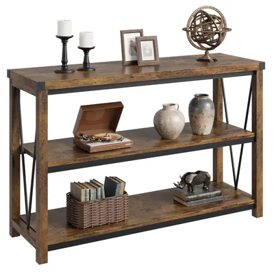 Produktbild von Landhaus Flurtisch - Schmaler Konsolentisch 120 cm - 3 Ebenen Ablage - Holz - Für Wohnzimmer Flur Diele - Braun