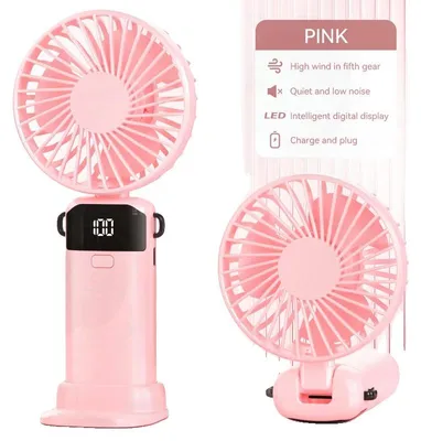 Image de Ventilateur de poche, rechargeable par USB, avec 5 vitesses réglables, couleur rose