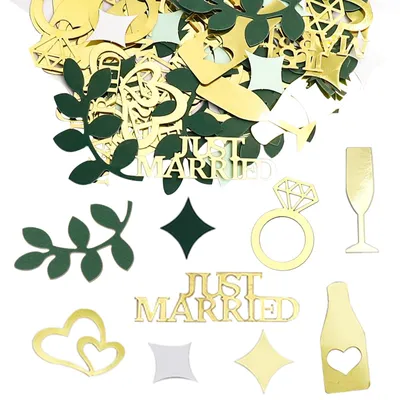 Hochzeitskonfetti Just Married, 100 Stück, Gold, Herzform, Tischdeko
