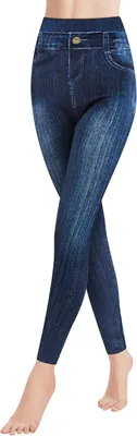 Produktbild von Thermoleggings Damen, hohe Taille, Jeanslook, warm, für den Alltag