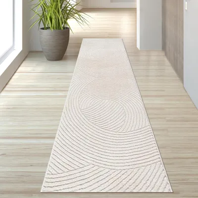 Obrázok produktu pre Koberec s vysokým efektom Modern & easy-care so vzorom vlny v krémovej farbe Veľkosť - 80 x 300 cm