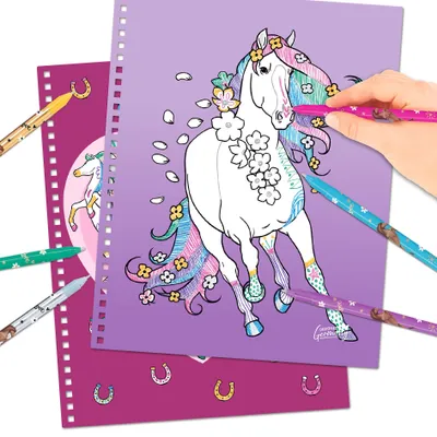 Produktbild von Depesche 12931 Miss Melody Create your Glitter Horses - Malbuch mit 30 Seiten zum Gestalten von Pferde-Motiven, inkl. 6 glitzernden Gelstiften