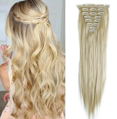 Imagen del producto de Extensiones con clip - Color rubio claro decolorado, 66 cm