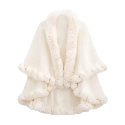 Produktbild von Damen Poncho Elegant Cardigan Winter Warm Strickponcho für Party Hochzeit, 130x85cm Weiß