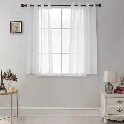 Voile-Gardinen Linenlook 2er Set 140x145 cm gebrochenes Weiß