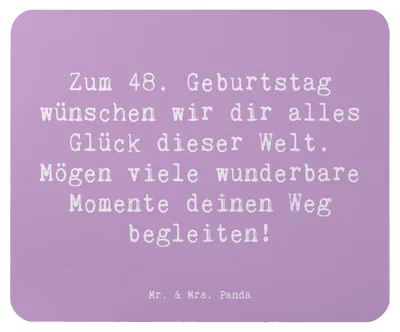 Produktbild von Mr. & Mrs. Panda Mousepad Spruch 48. Geburtstag Glück - Lavendeltraum - Geschenk, personalisierte Geschenke, pc, 48 Jahre, Alter, Lebensjahr feiern, mousematte, Mouse Pad